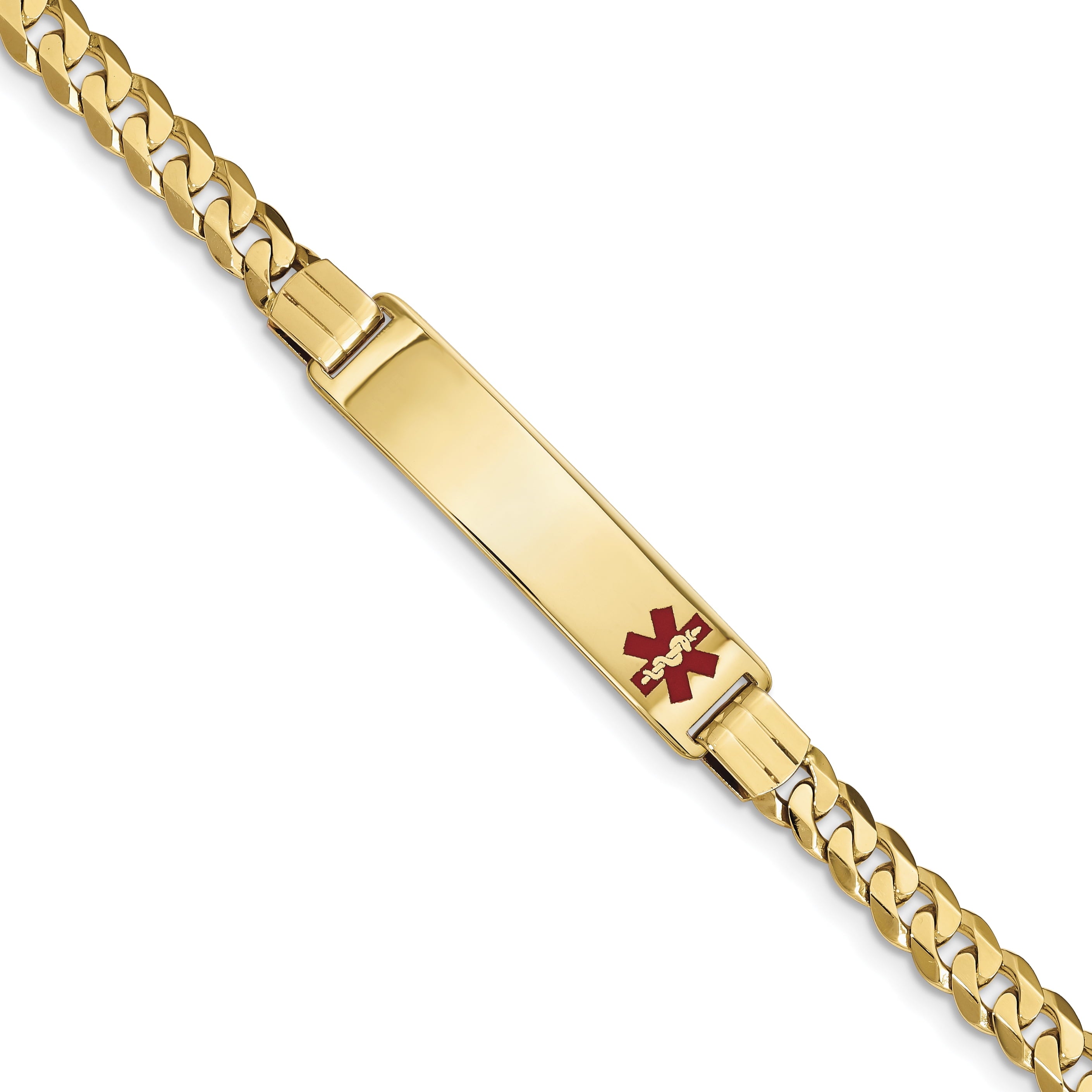 14K Medical Red Enamel Curb Link Id Bracelet