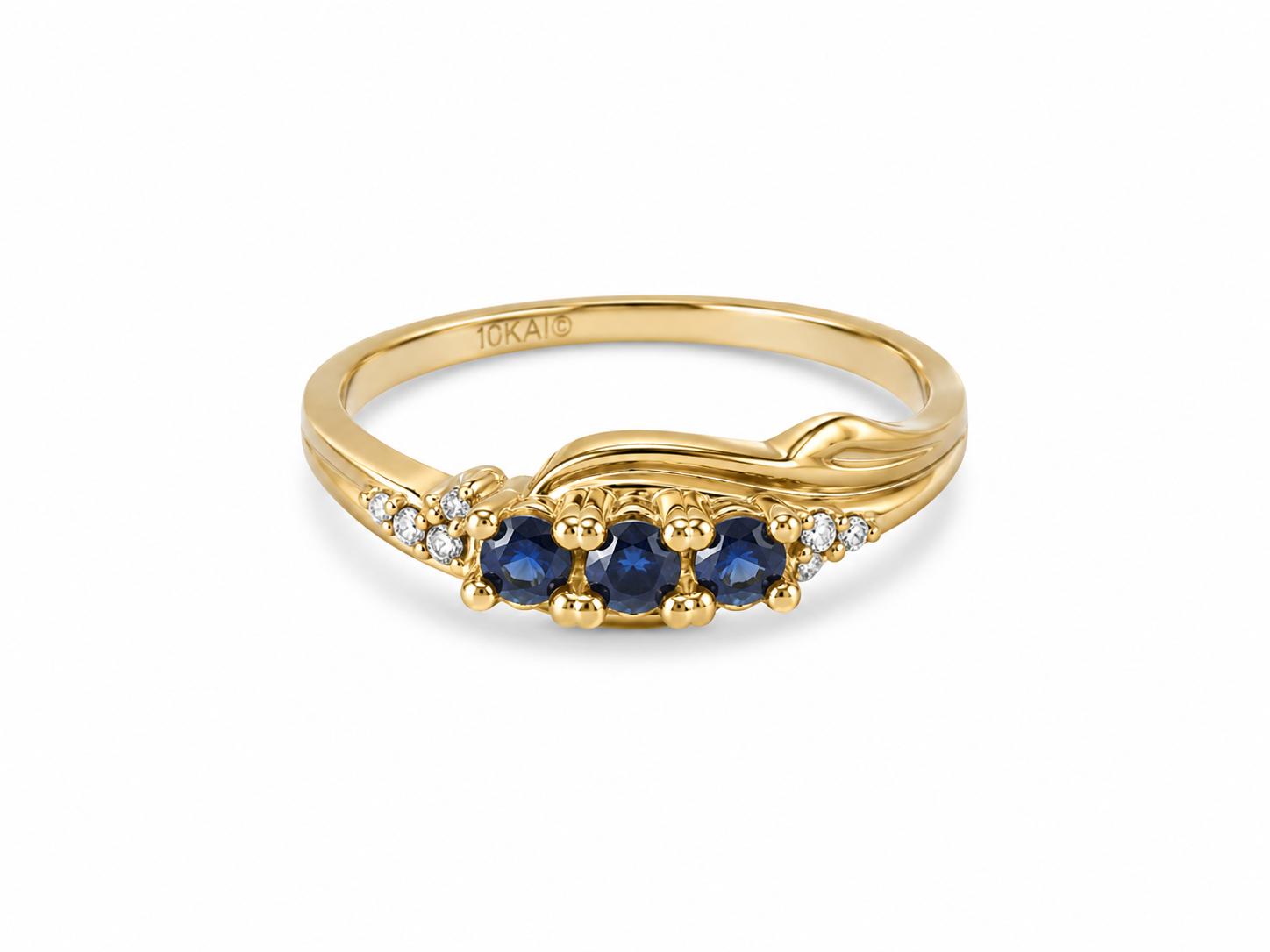 10KT Yellow Gold 0.02 CTW 0.15 STW Sapphire Diamond Ring [K9H50]