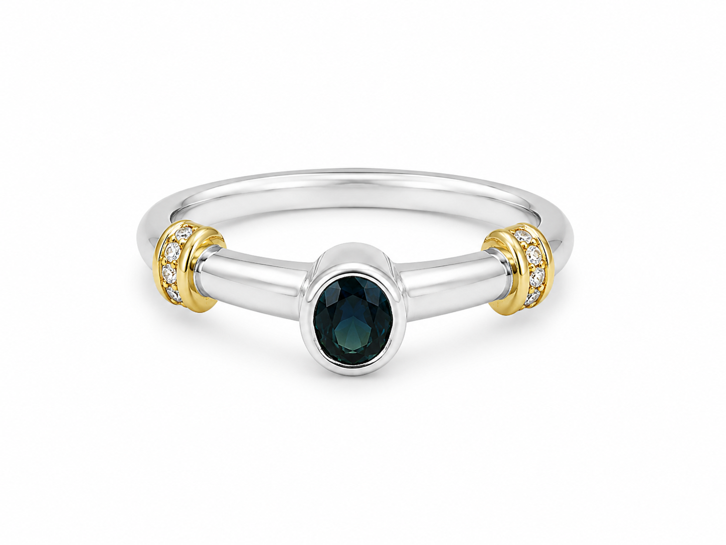 14KT White Gold 0.06 CTW 0.40 STW Diamond Sapphire Ring [K24H]