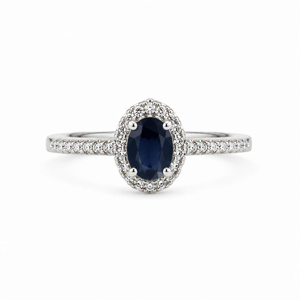 14KT White Gold 0.16 CTW 0.90 STW Diamond Sapphire Ring [K28H]