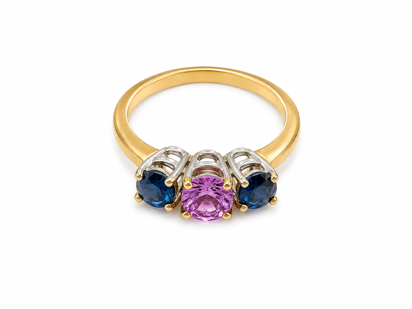 14KT Yellow Gold 0.90 STW Pink Sapphire &  0.80 STW Blue Sapphire Ring [K14H]