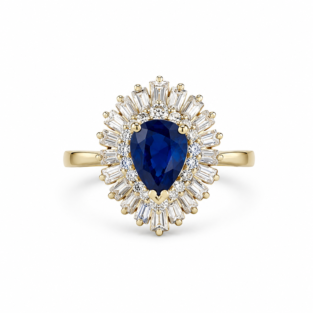 14KT Yellow Gold 0.75 CTW 0.60 STW Diamond Sapphire Ring [K3T]