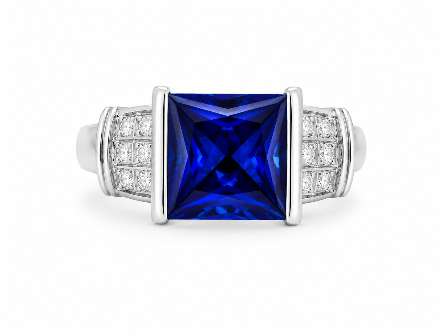 10KT White Gold 0.16 CTW 3.40 STW Sapphire Diamond Ring [K12H]