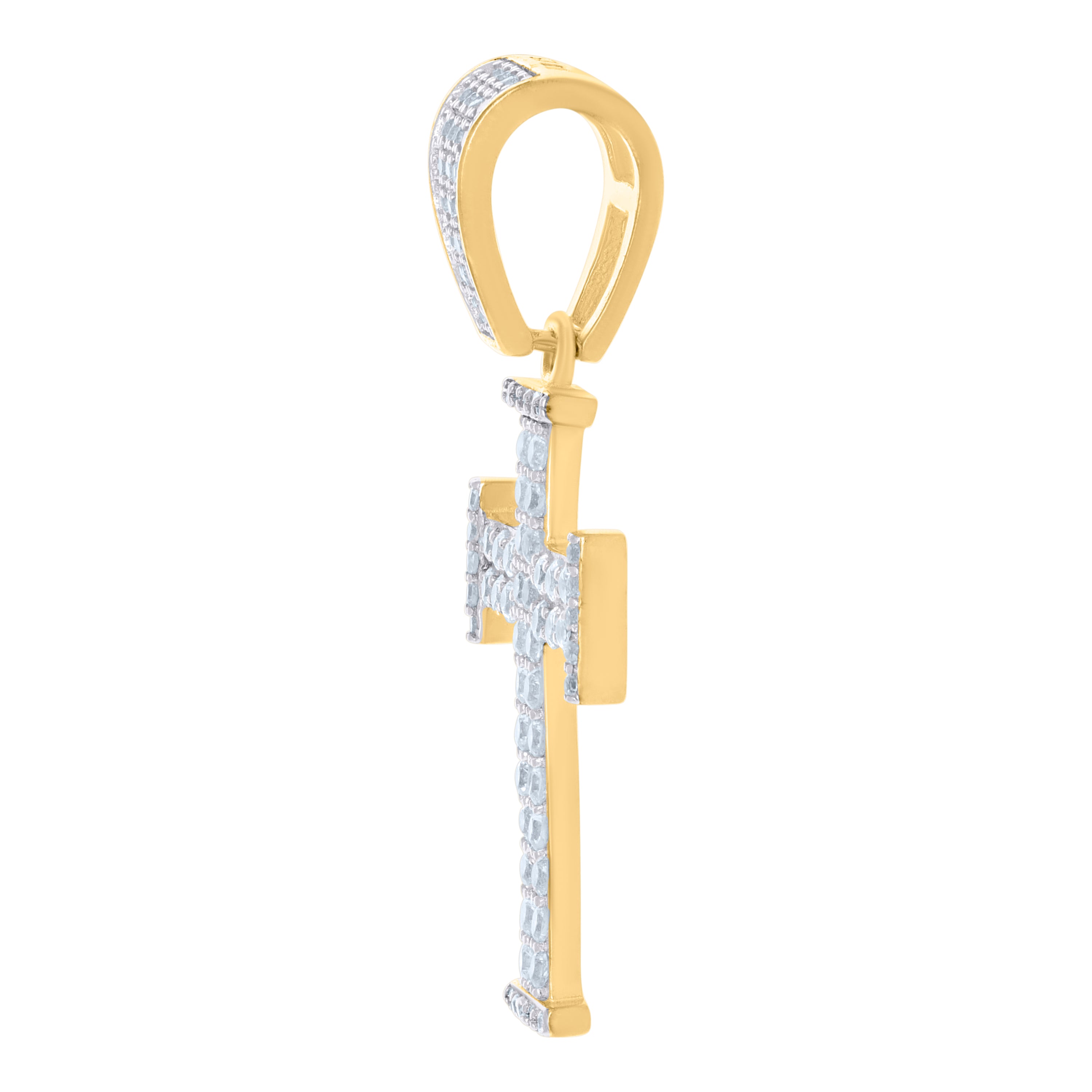 925 Sterling Silver Yellow-Tone Mens Cubic-Zirconia Cross Religious Charm Pendant
