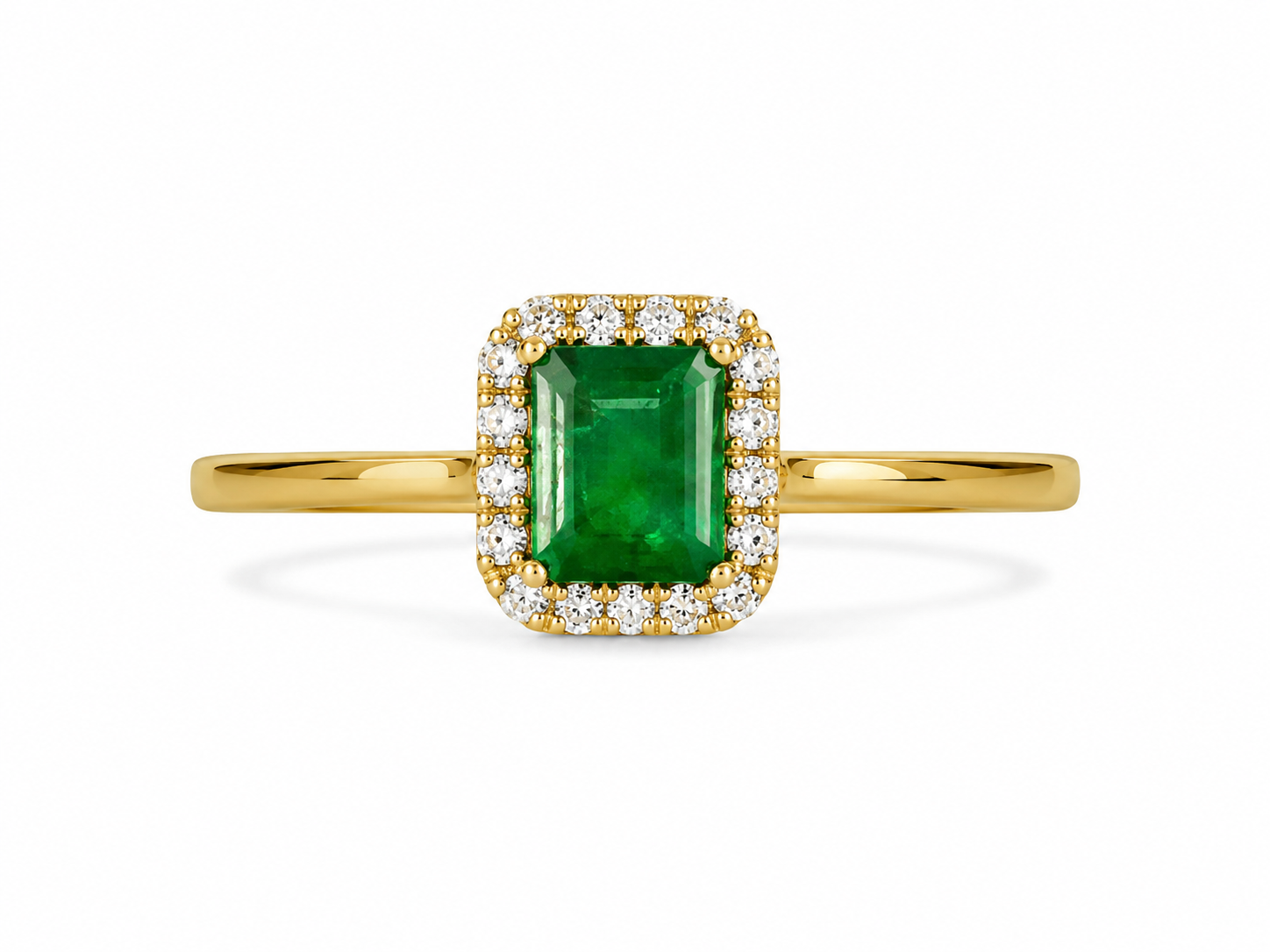 14KT Yellow Gold 0.14 CTW 0.30 STW Emerald Diamond Ring [K8H]