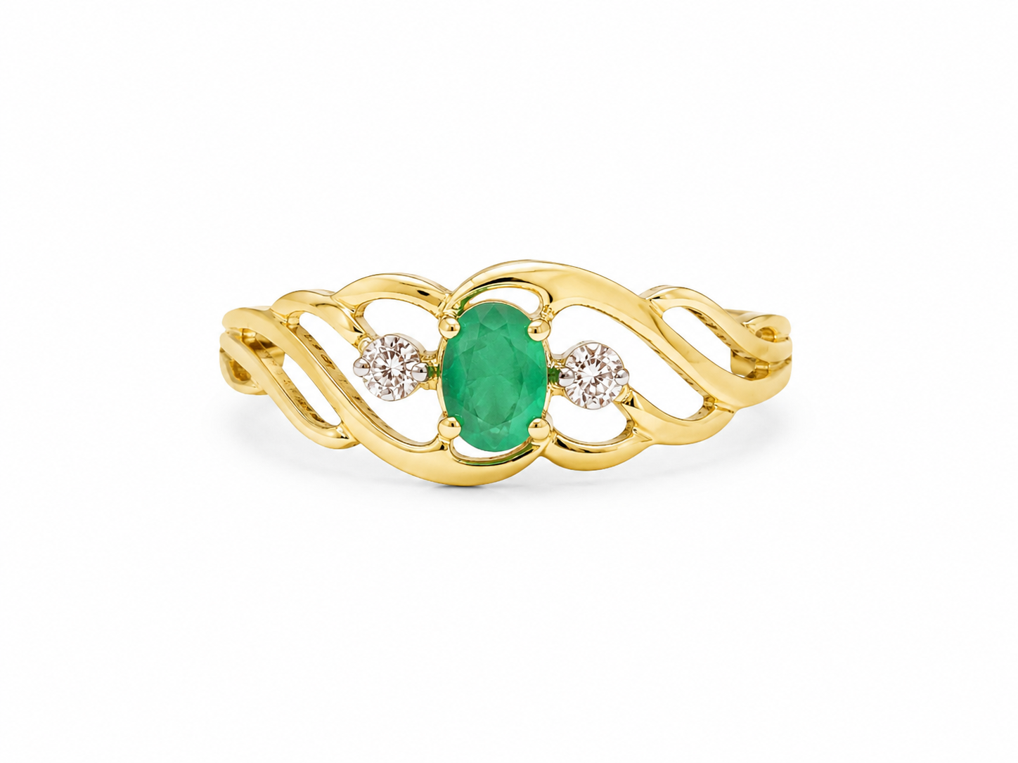 10KT Yellow Gold 0.02 CTW 0.25 STW Emerald Diamond Ring [K3H]