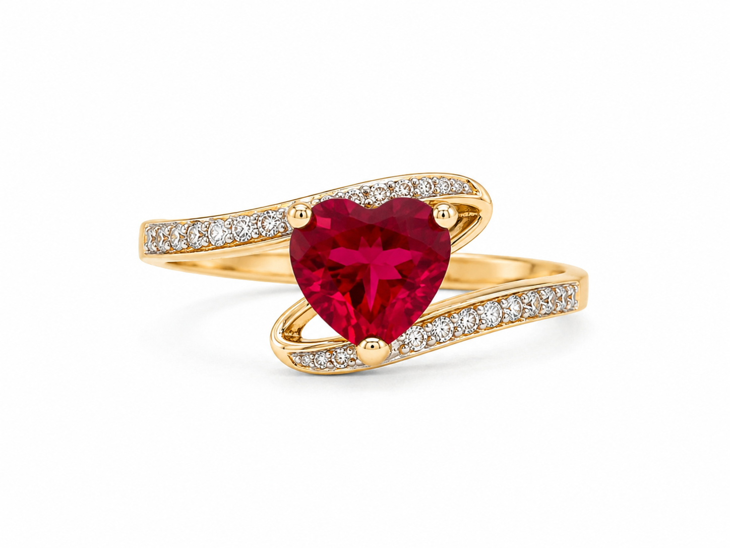 10KT Yellow Gold 0.02 CTW 0.50 STW Ruby Diamond Ring [K6H]