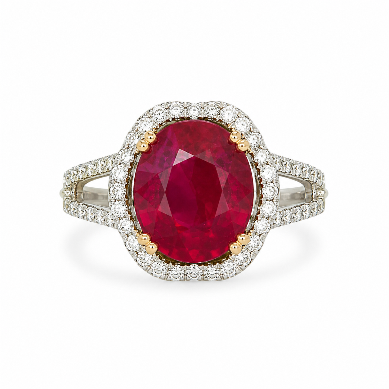14KT White Gold 0.62 CTW 5.44 STW Ruby Diamond Ring [K52H]