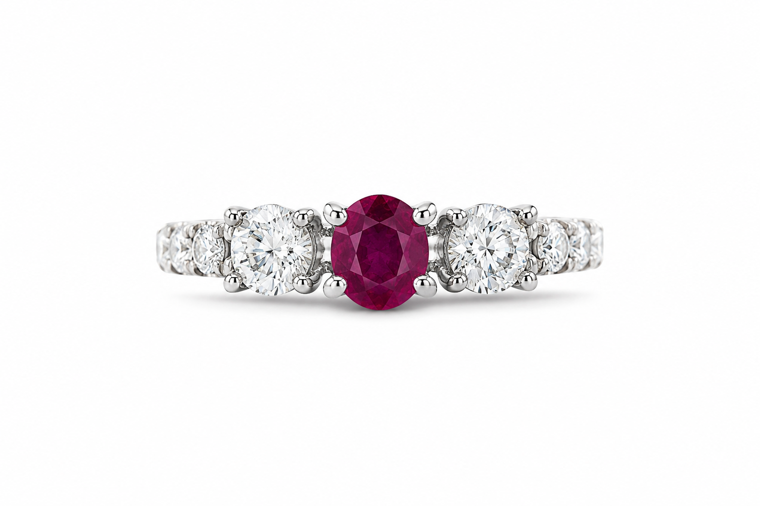 14KT White Gold 1.00 CTW 0.50 STW Ruby Diamond Ring [K4T]