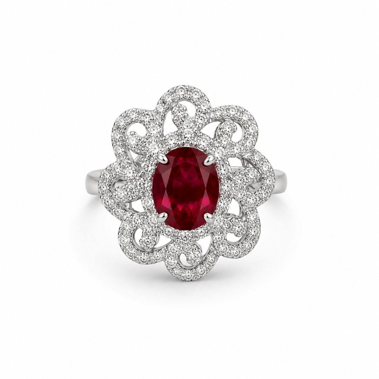 18KT White Gold 2.2 CTW 3.50 STW Ruby Diamond Ring [K95H]