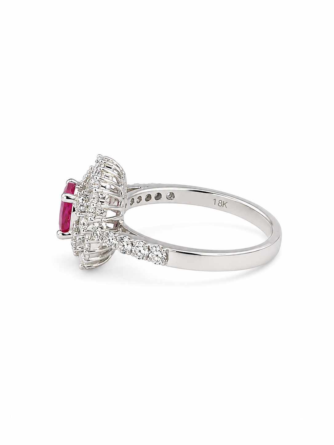 18KT White Gold 0.80 CTW 1.00 STW Ruby Diamond Ring [K5T]