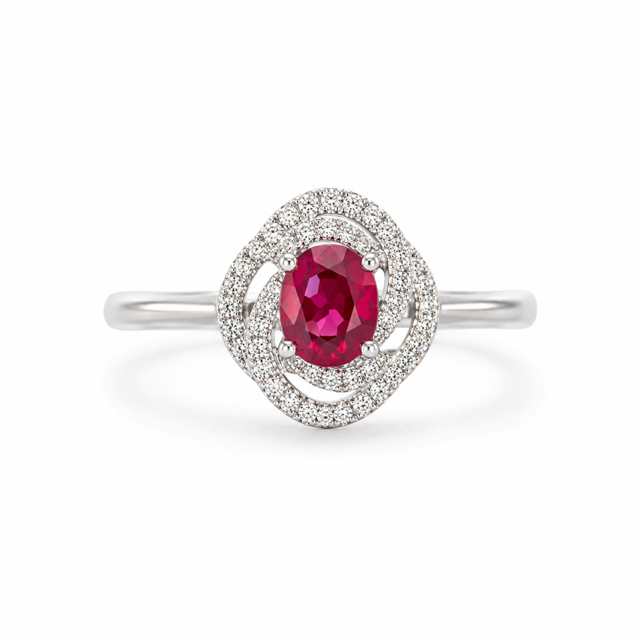 18KT White Gold 0.15 CTW 0.61 STW Ruby Diamond Ring [K23H]