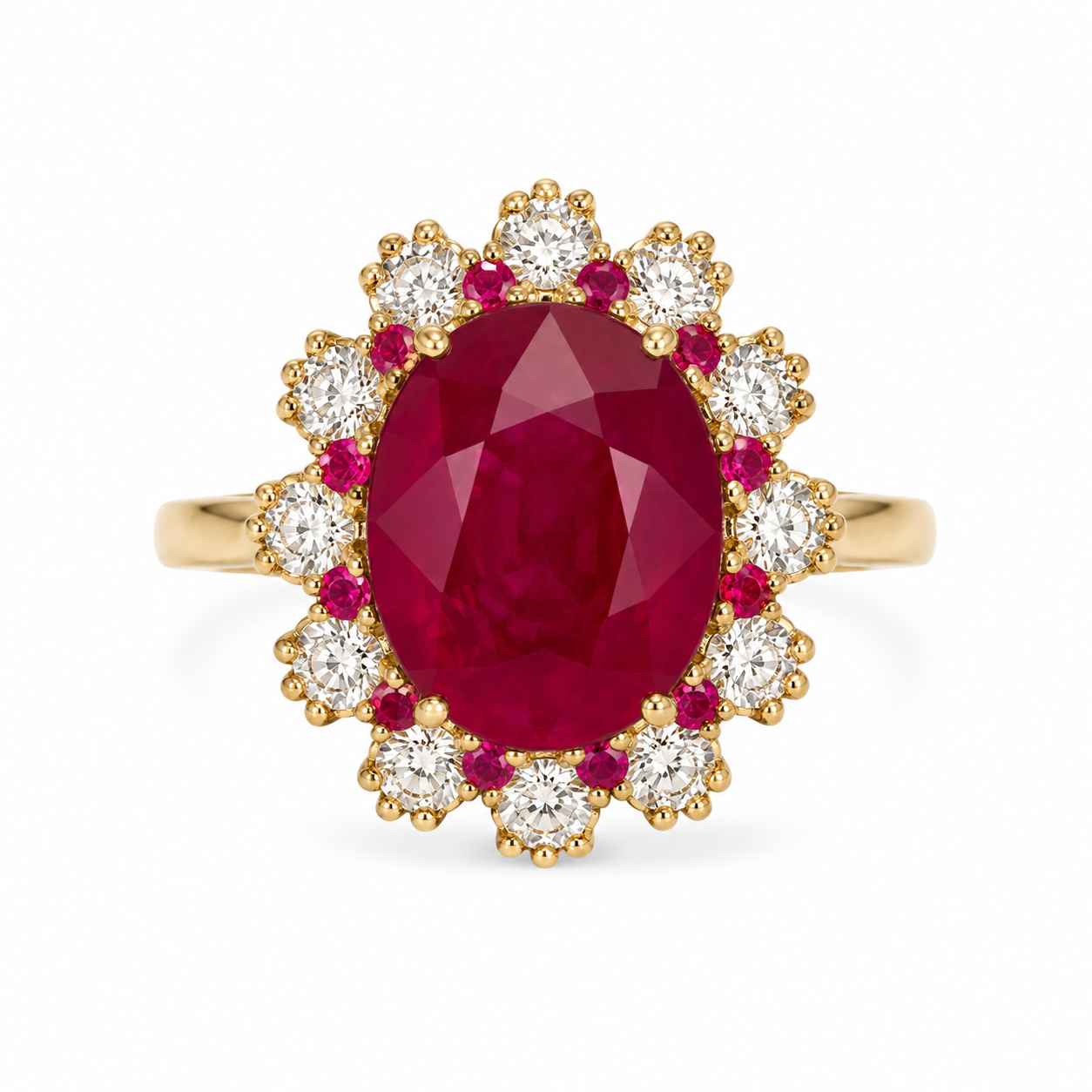 14KT Yellow Gold 1.06 CTW 5.06 STW Ruby Diamond Ring [K75H]