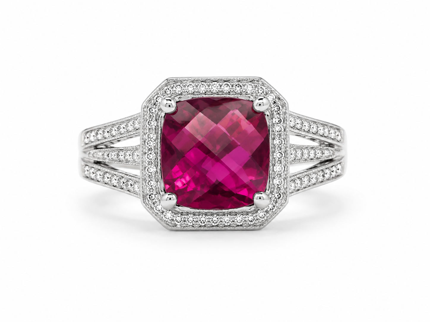 14KT White Gold 0.58 CTW 2.69 STW Tourmaline Diamond Ring [K33H]
