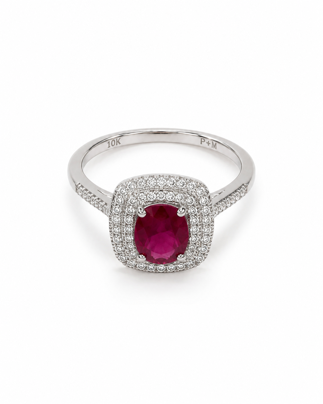 10KT White Gold 0.33 CTW 1.66 STW Ruby Diamond Ring [K15H]