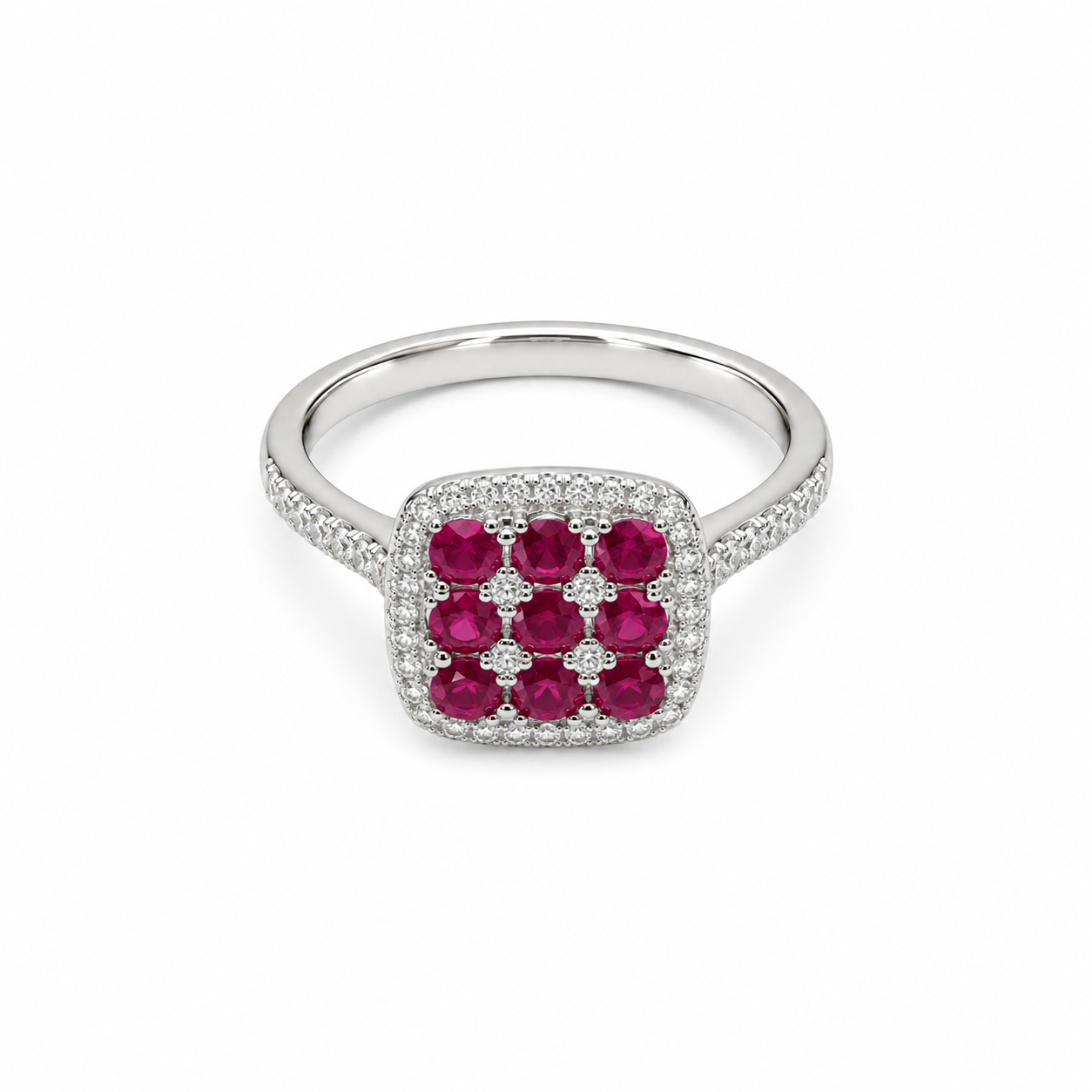 14KT White Gold 0.16 CTW 0.70 STW Ruby Diamond Ring [K15H]