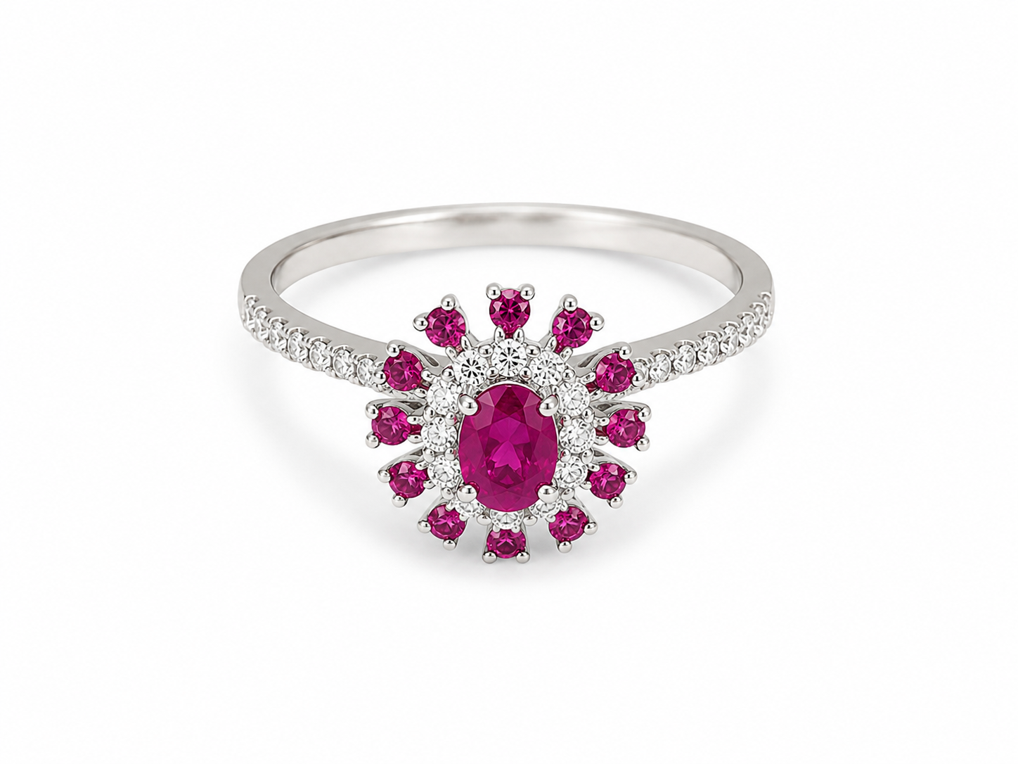 18KT White Gold 0.30 CTW 0.83 STW Ruby Diamond Ring [K27H]