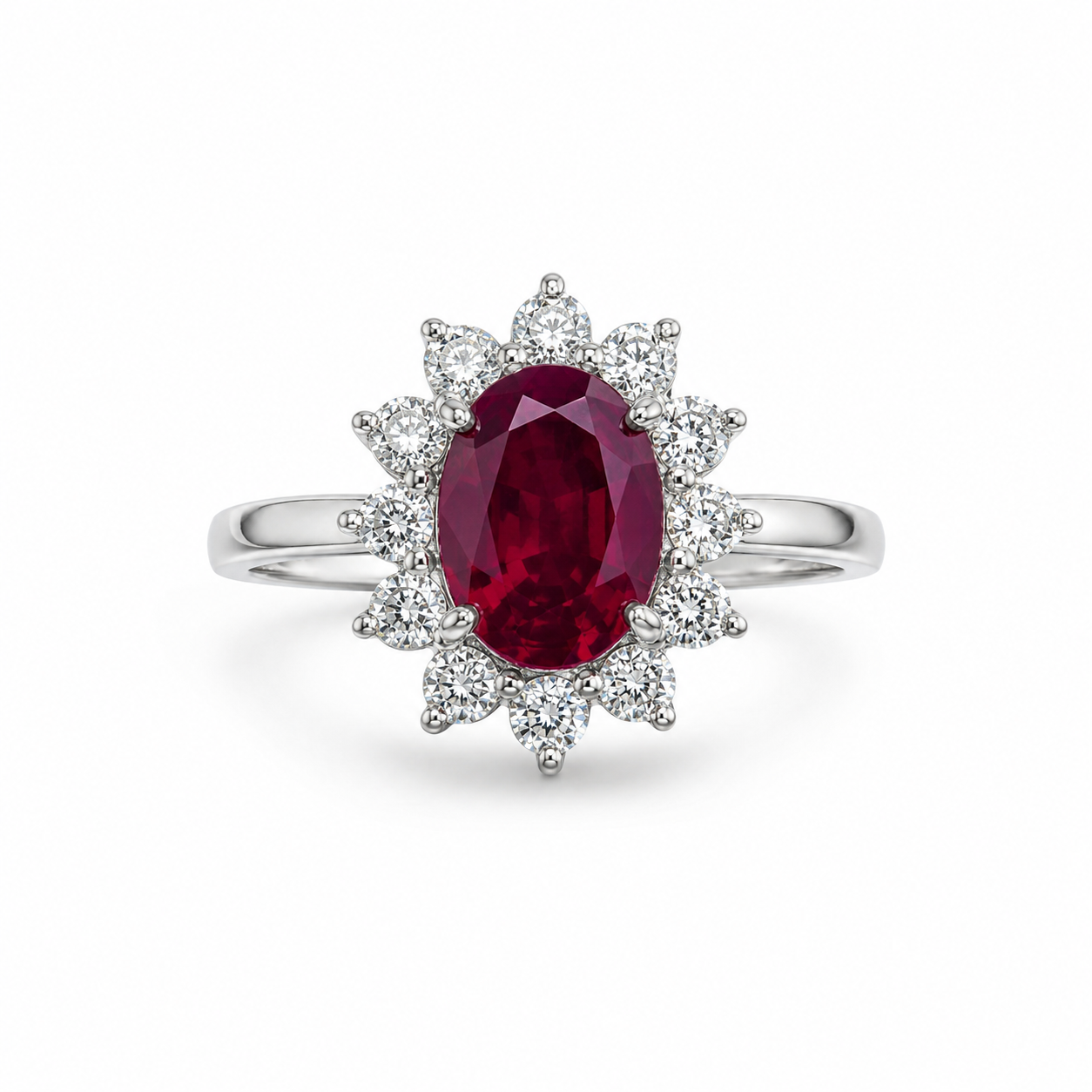 14KT White Gold 0.27 CTW 2.77 STW Ruby Diamond Ring [K25H]