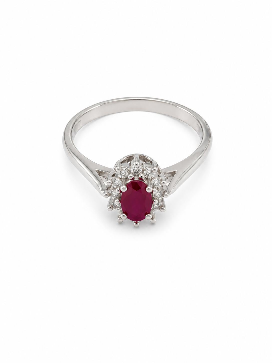 10KT White  Gold 0.15 CTW 0.35 STW Ruby Diamond Ring [K8H]
