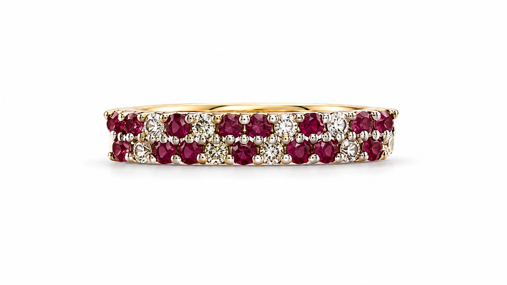 14KT Yellow Gold 0.20 CTW 1.20 STW Ruby Diamond Band [K15H]