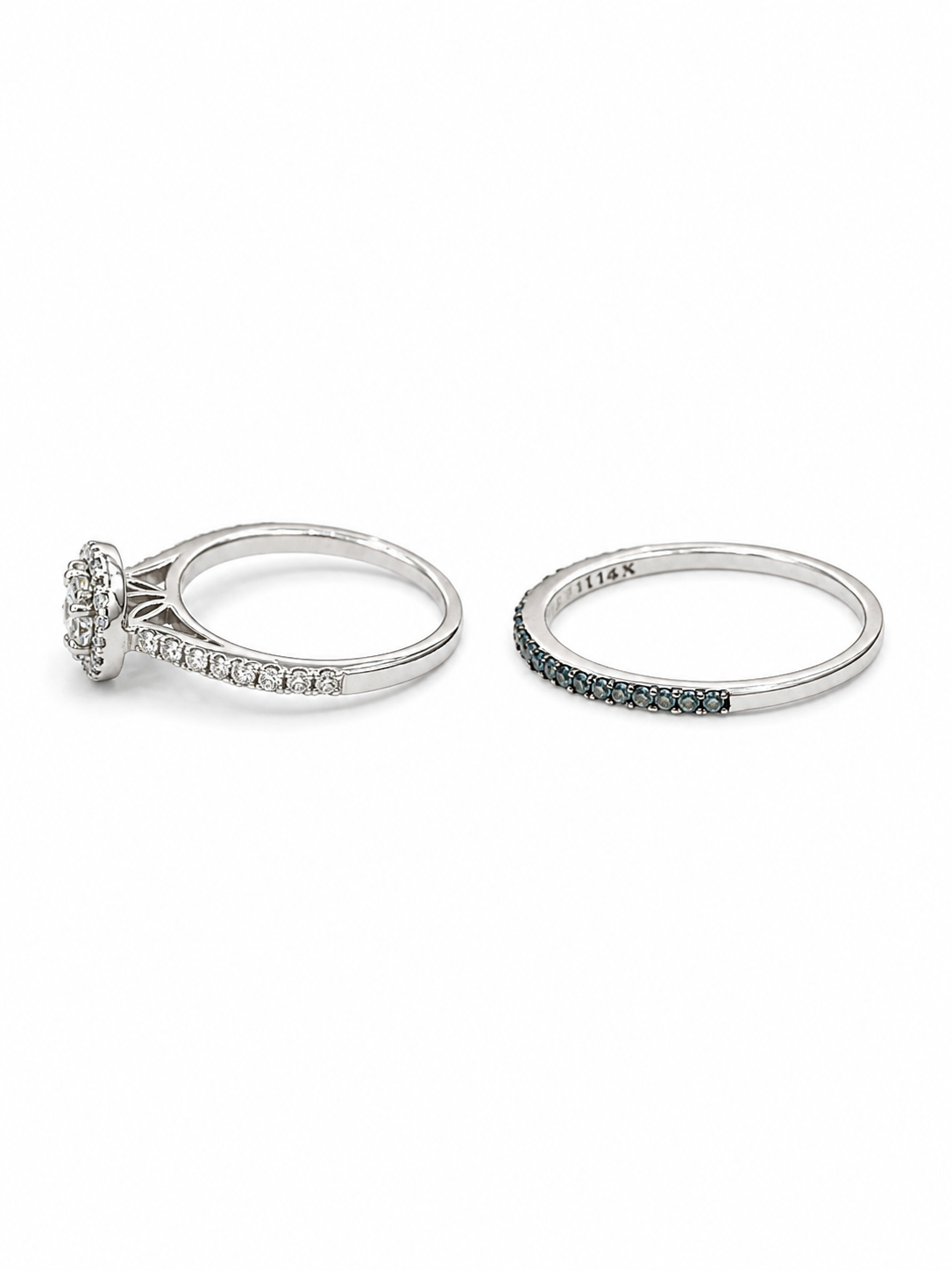 14KT White Gold 0.40 CTW White And Blue Diamond Bridal Ring [K2T]