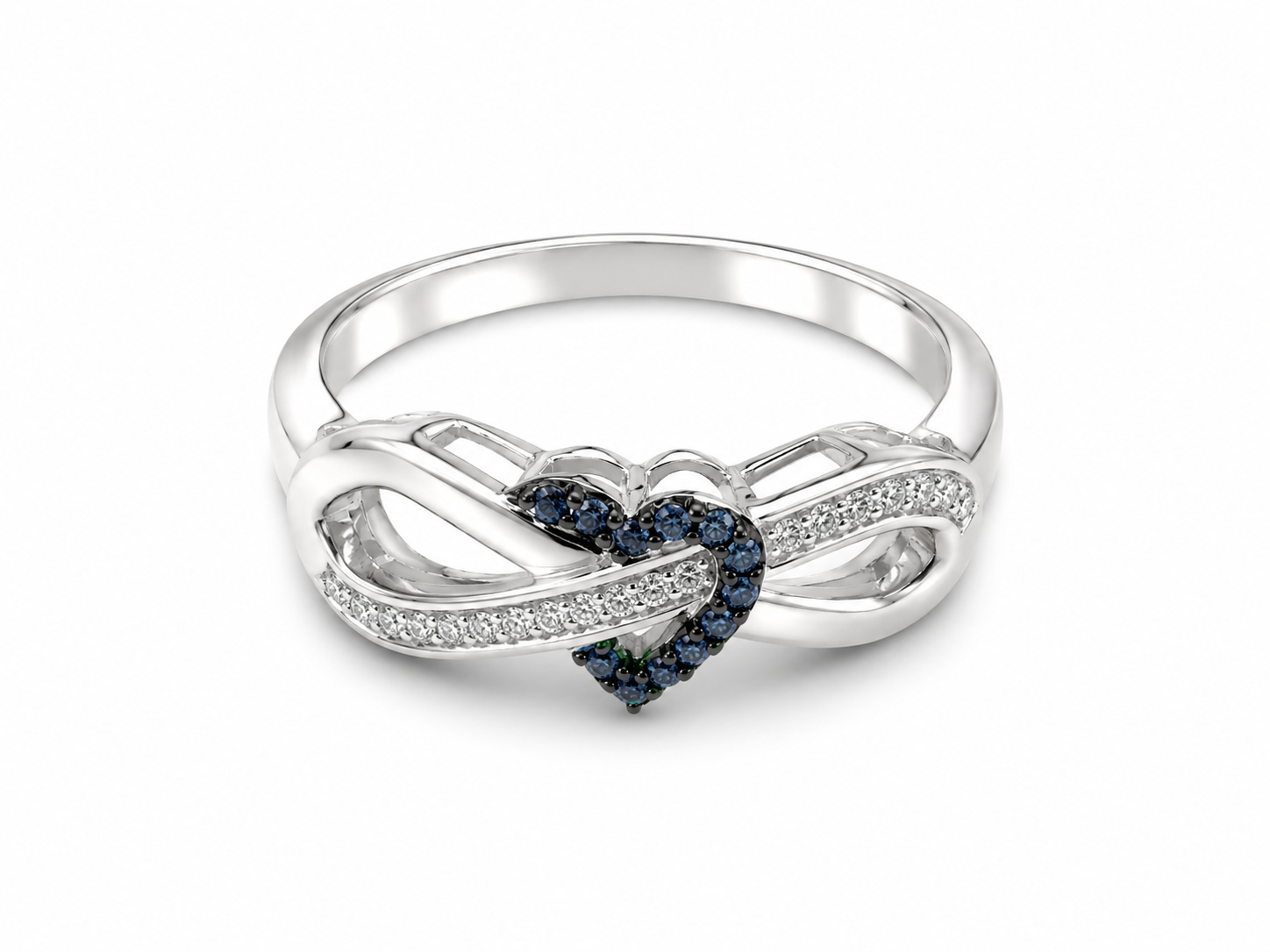 10KT White Gold 0.15 CTW White And Blue Diamond Infinity Style Ring [K9H]