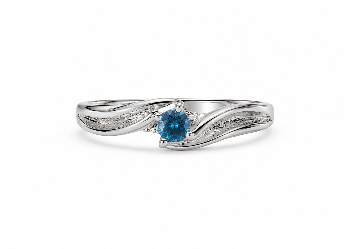 925 Sterling Silver 0.13 CTW Blue Diamond Ring [K6H]