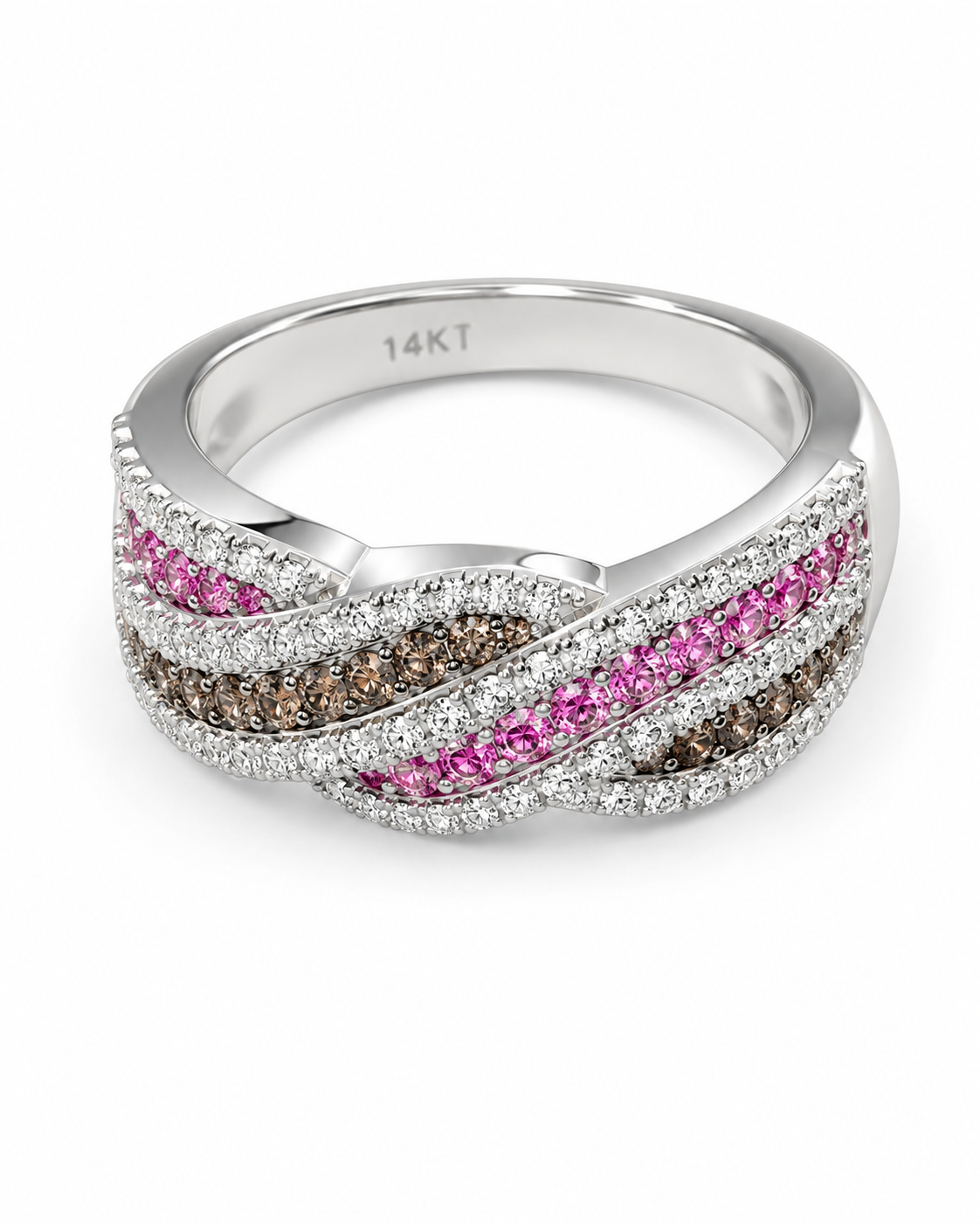 14KT White Gold 0.74 CTW Pink, Brown And White Diamond Ring [K21H]