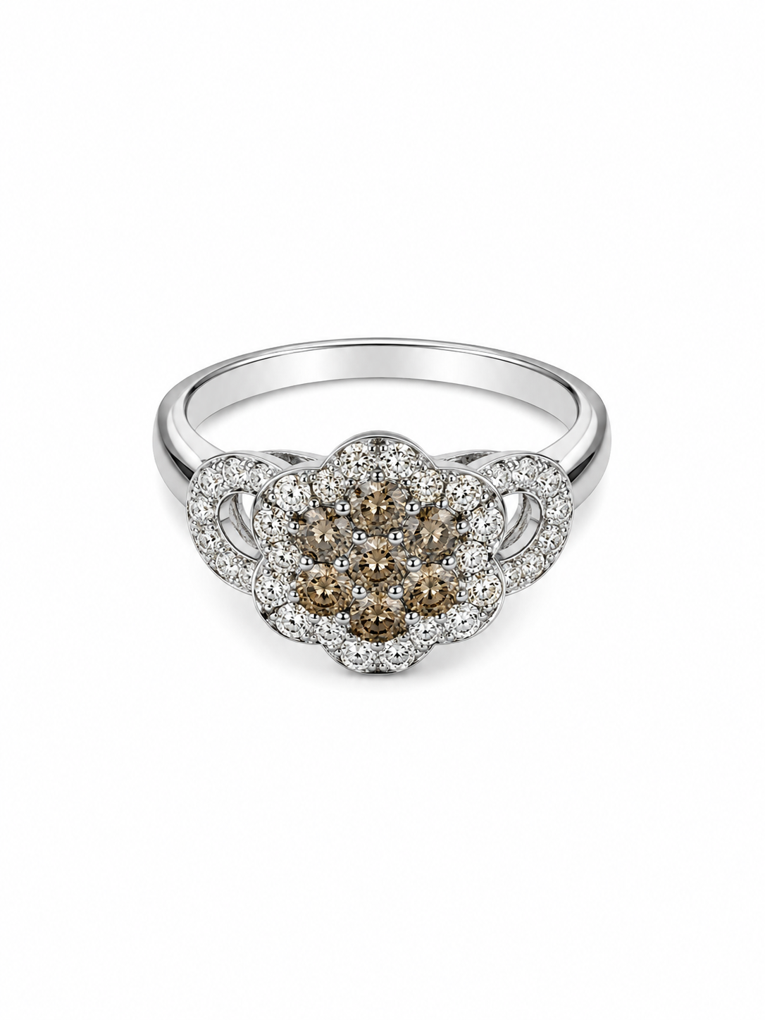 14KT White Gold 1.07 CTW White And Chocolate Diamond Ring [K27H]