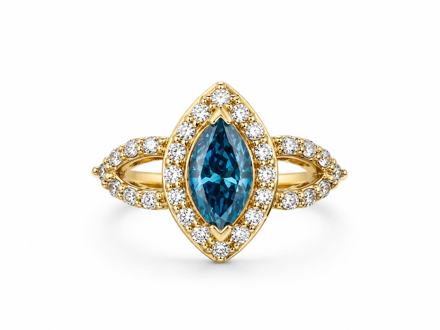 14KT Yellow Gold 0.50 CTW 0.87 CTW Blue Diamond Ring [K52H]