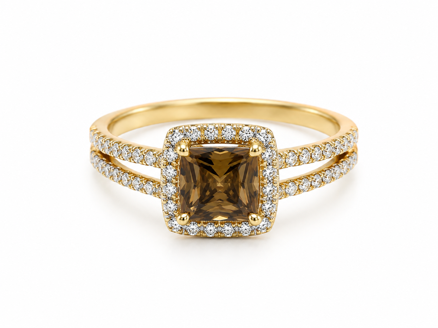 10KT Yellow Gold 0.03 CTW 0.75 STW Smokey Quartz Diamond Ring [K1T]