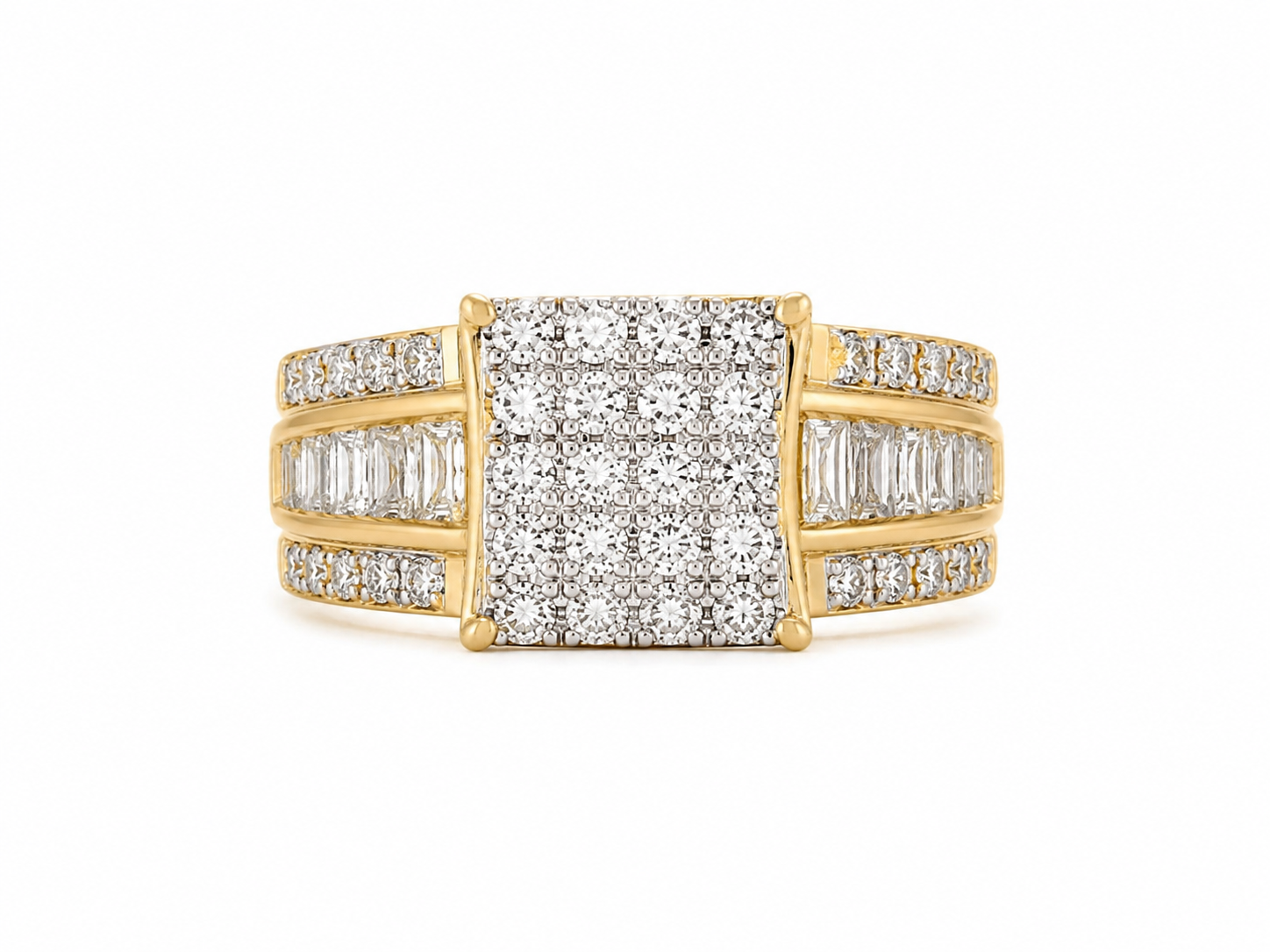 14KT Yellow Gold 1.00 CTW Princess Cut And Baguette Cut Diamond Ring [K25H]