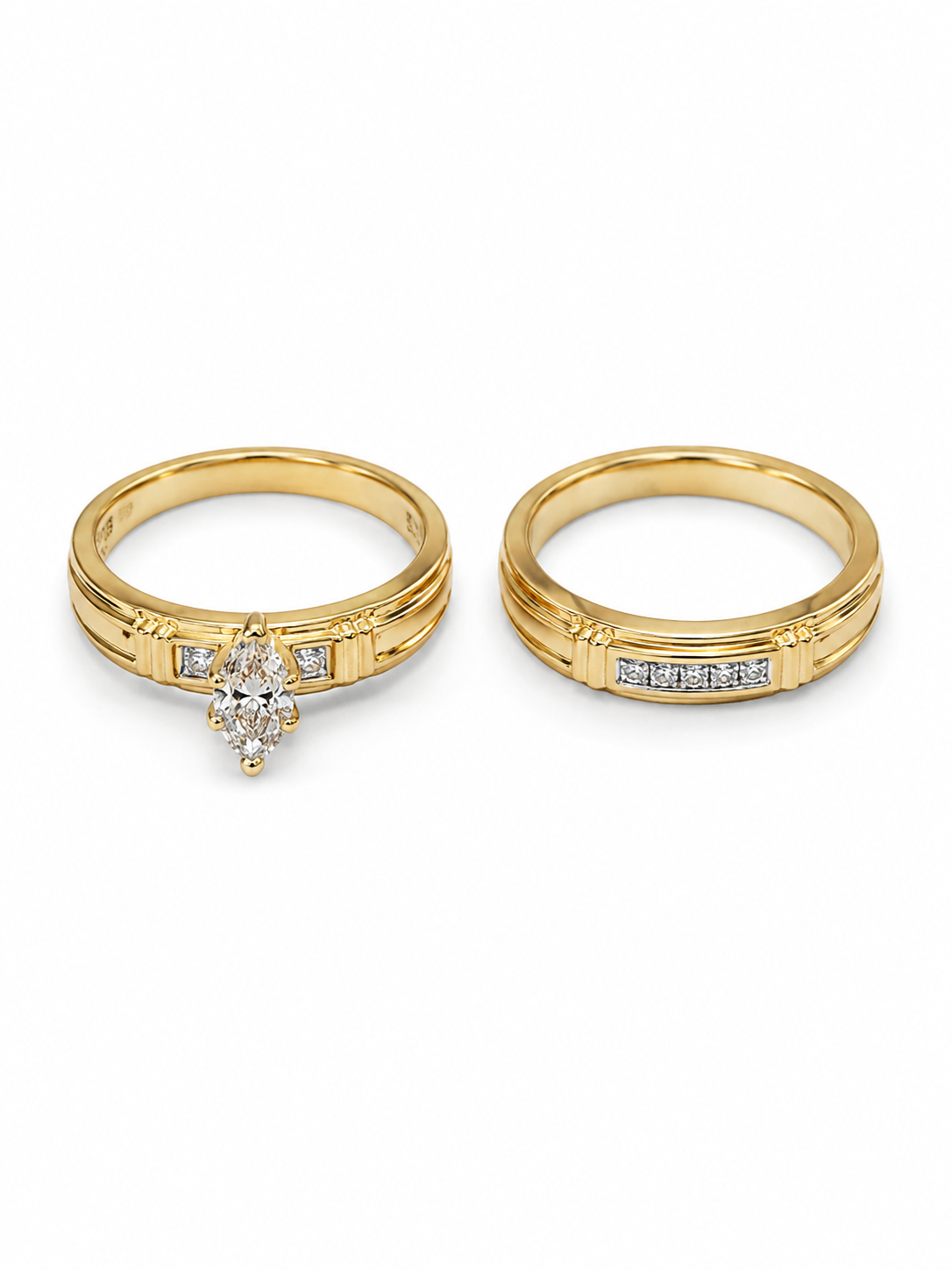 10KT Yellow Gold 0.50 CTW Diamond Marquise Style Bridal Set Ring [K15H]