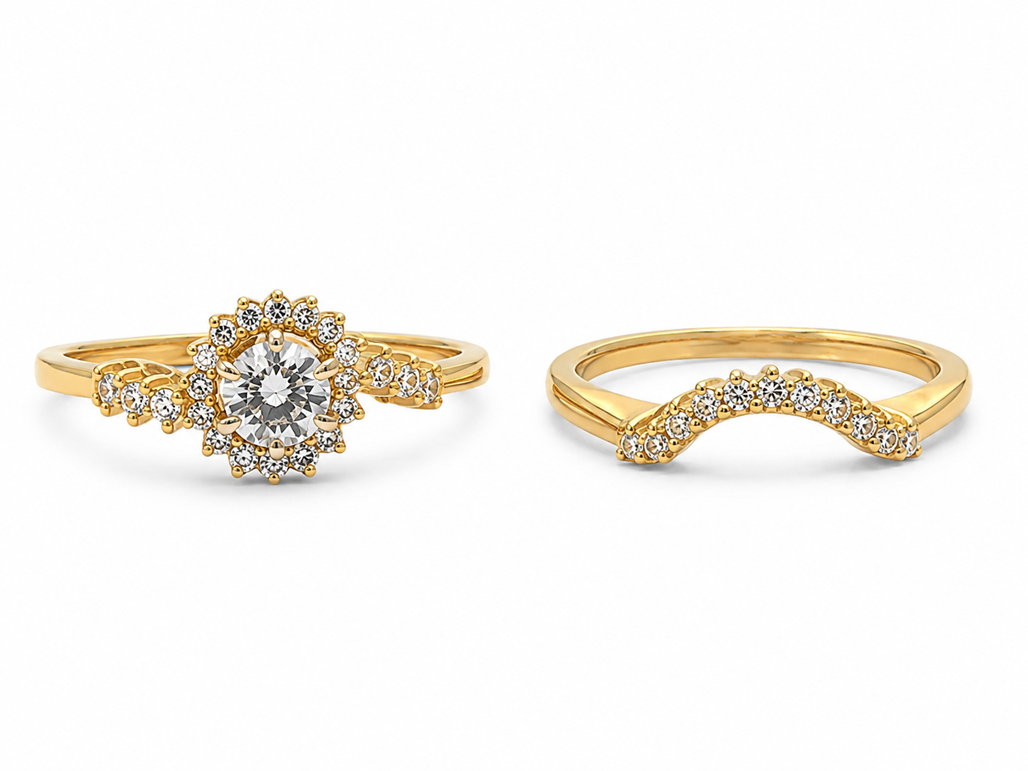 14KT Yellow Gold 0.50 CTW Round Diamond Bridal Set Ring [K18H]