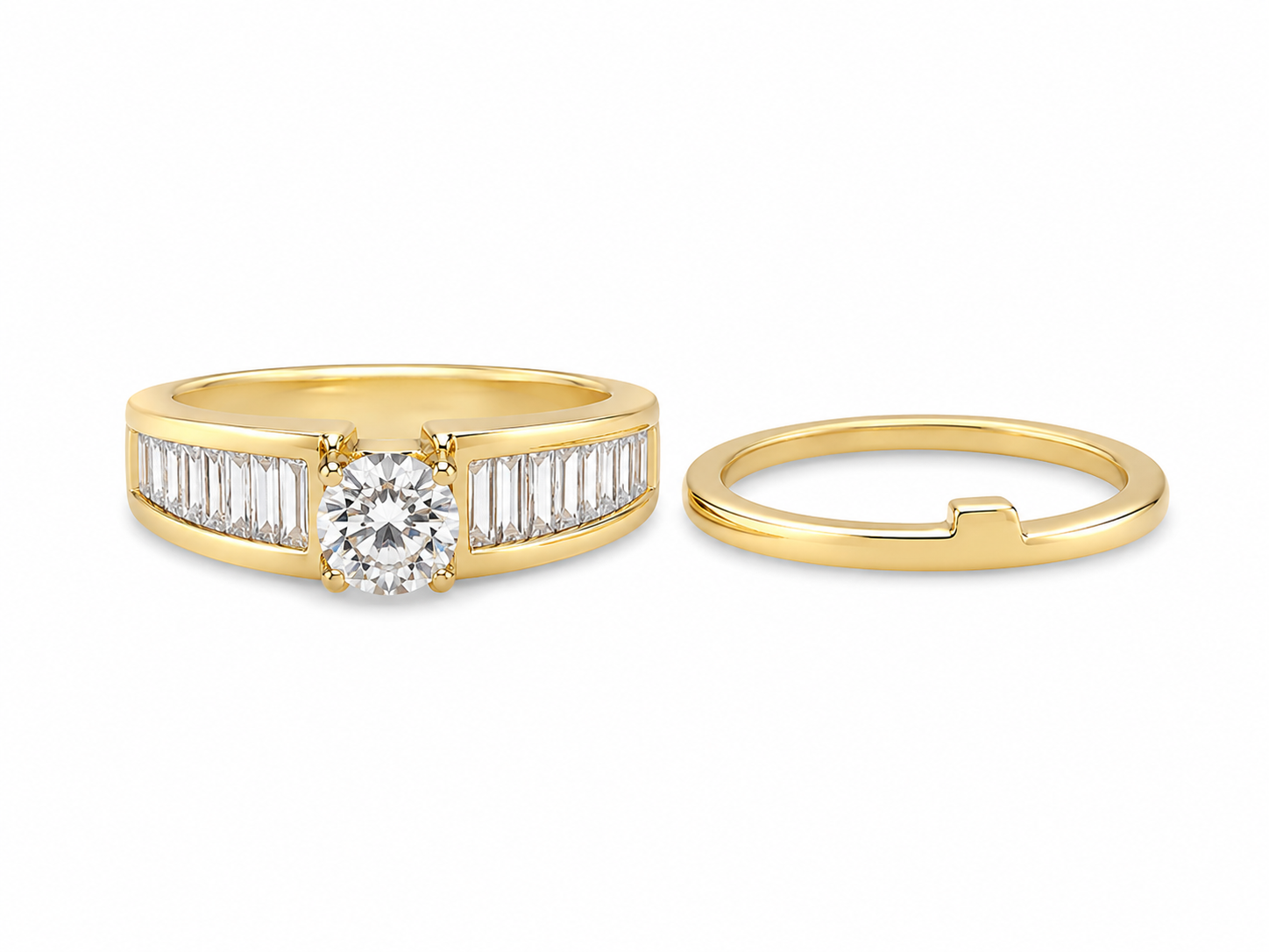 14KT Yellow Gold 1.35 CTW Round, Baguette  Diamond Bridal Ring [K7T]