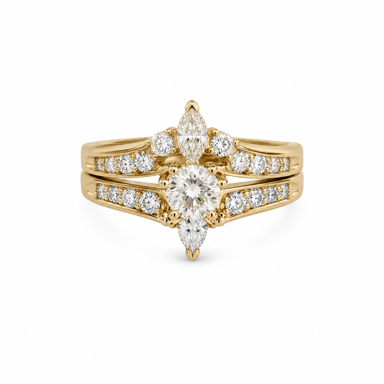 14KT Yellow Gold 2.01 CTW Marquise, Round Diamond Bridal Ring [K7T]