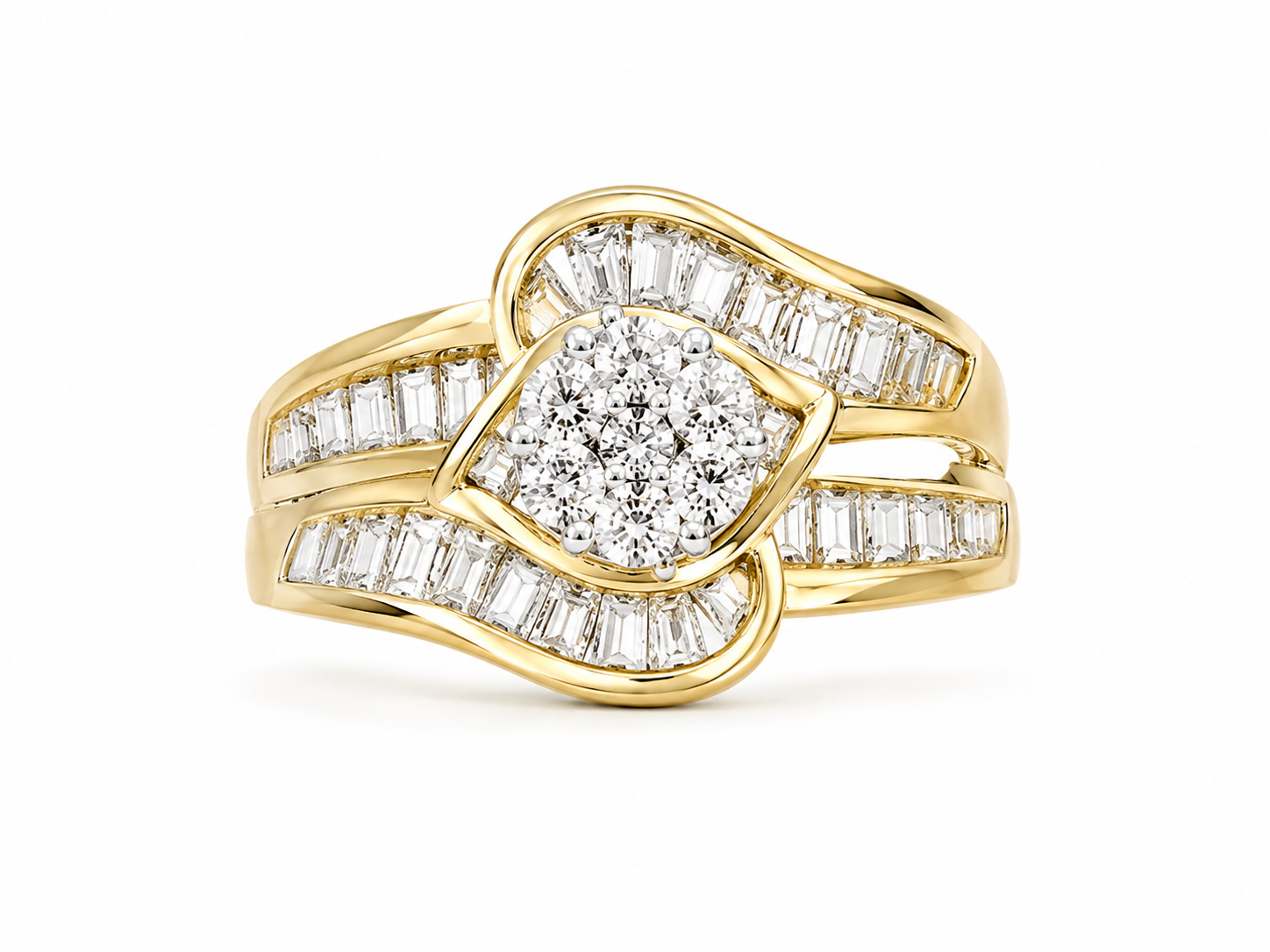 14KT Yellow Gold 1.15 CTW Round,  Baguette Diamond Engagement Ring [K5T]