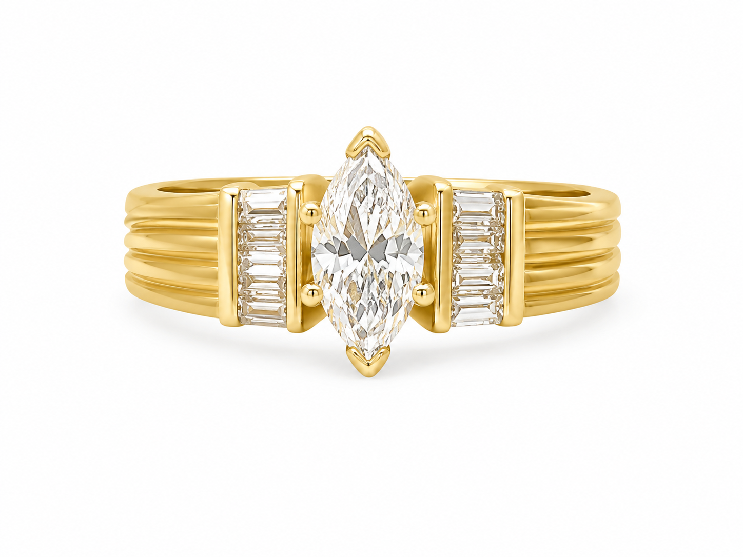 14KT Yellow Gold 0.62 CTW Marquise, Baguette Diamond Engagement Ring [K35H]
