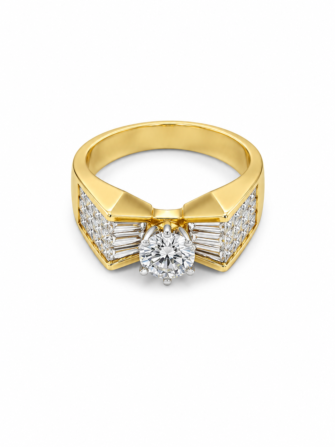 18KT Yellow Gold 2.00 CTW Round, Baguette, Princess Diamond Ring [K95H]