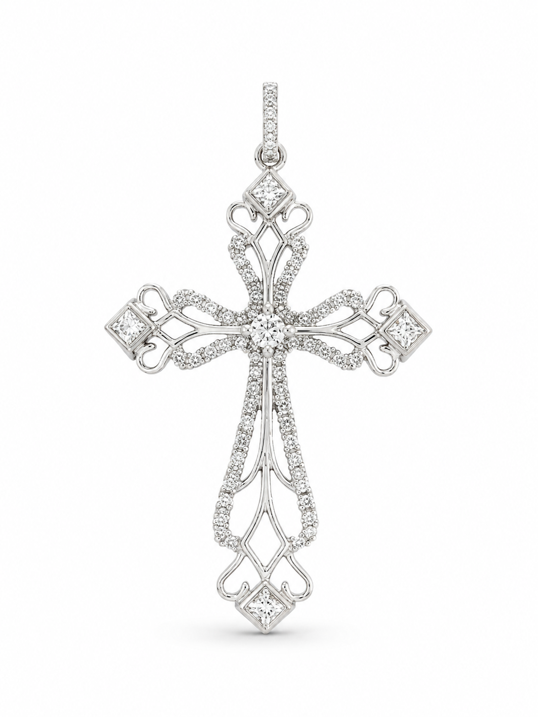 10KT White Gold 0.35 CTW Diamond Cross Pendant [K14H]