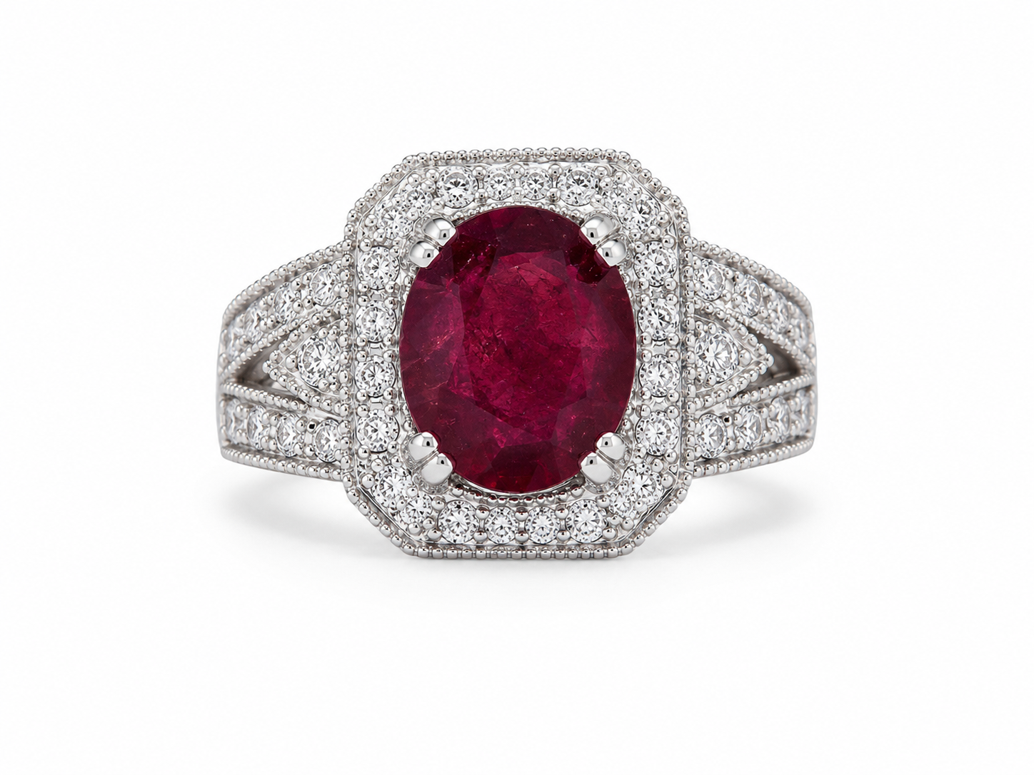 14KT White Gold 1.17 CTW 2.78 STW Ruby Diamond Ring [K6T]