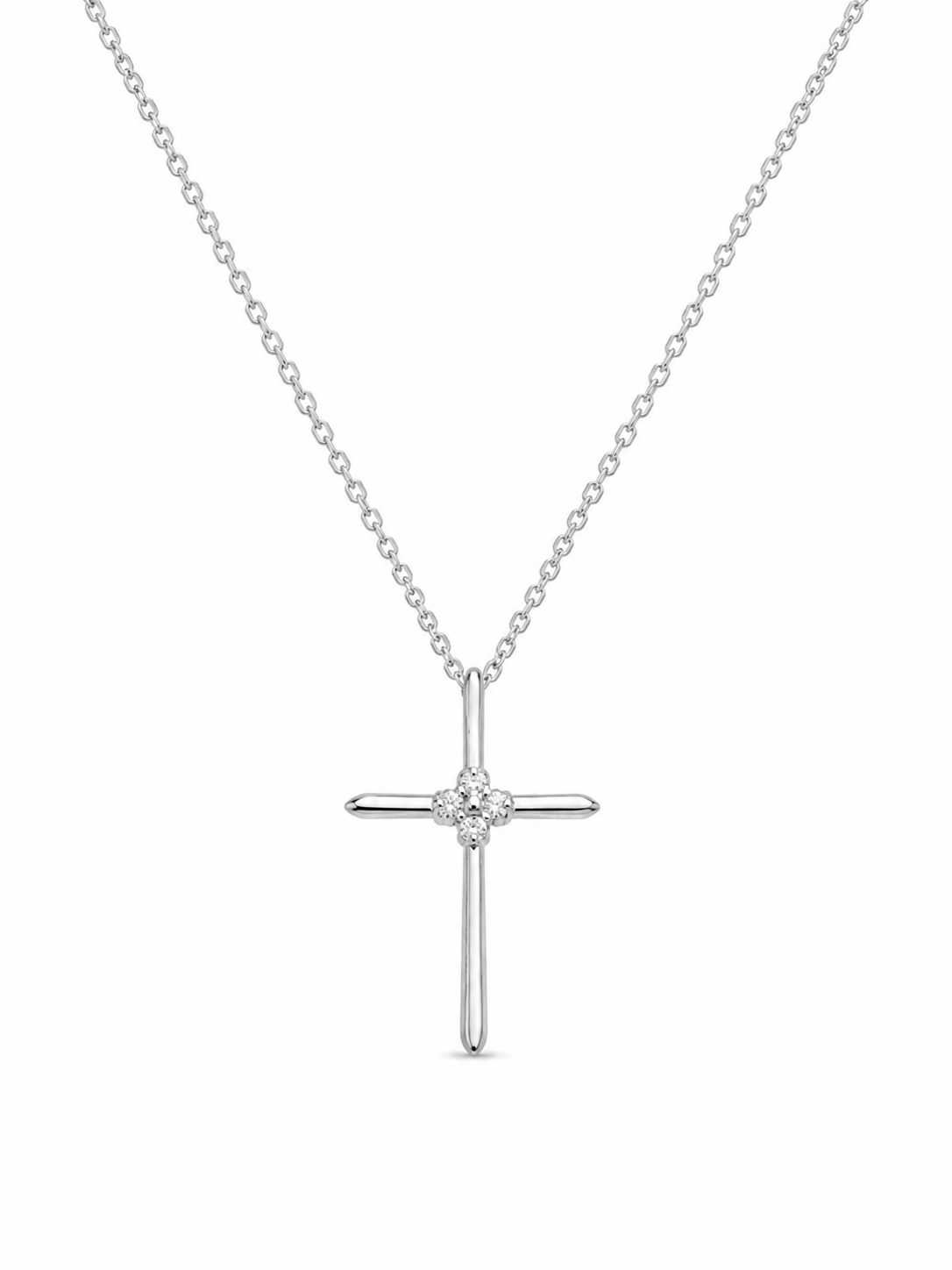 10KT White Gold 0.10 CTW Diamond Cross & Chain [K4H50]