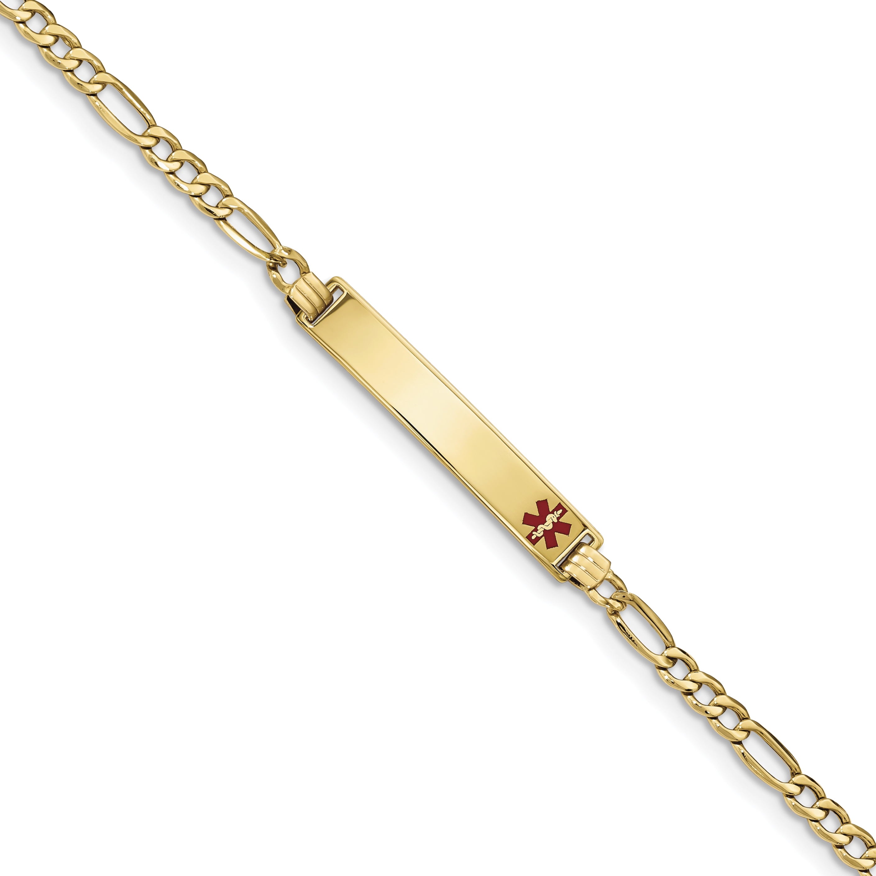 14K Semi-Solid Medical Polished Red Enamel Figaro Id Bracelet