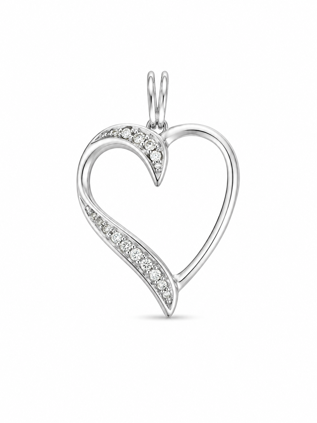 10KT White Gold 0.05 CTW Heart Diamond Pendant [K1H80]