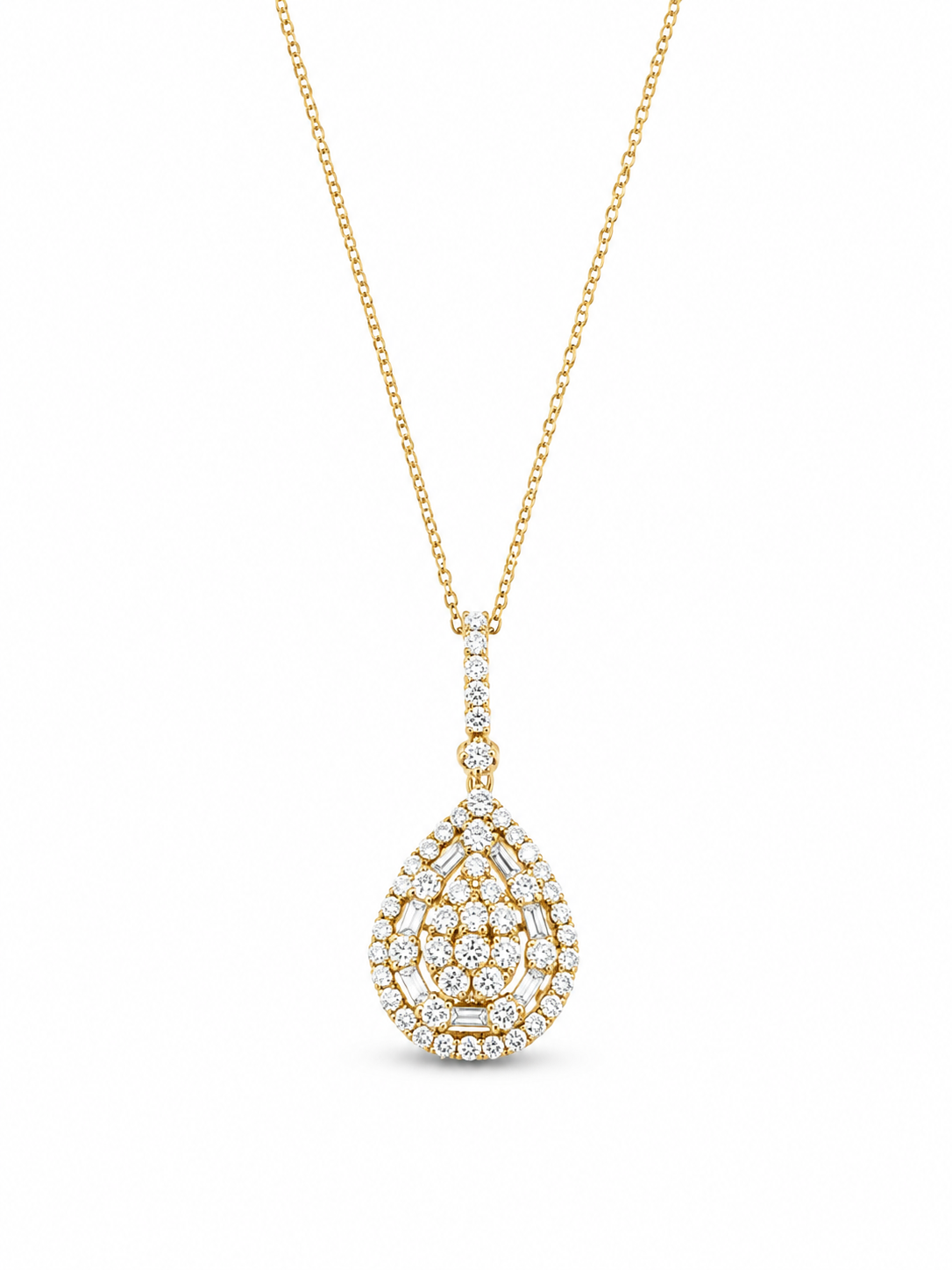 14KT Yellow Gold 1.35 CTW Tear Drop Style Diamond Necklace [K52H50]