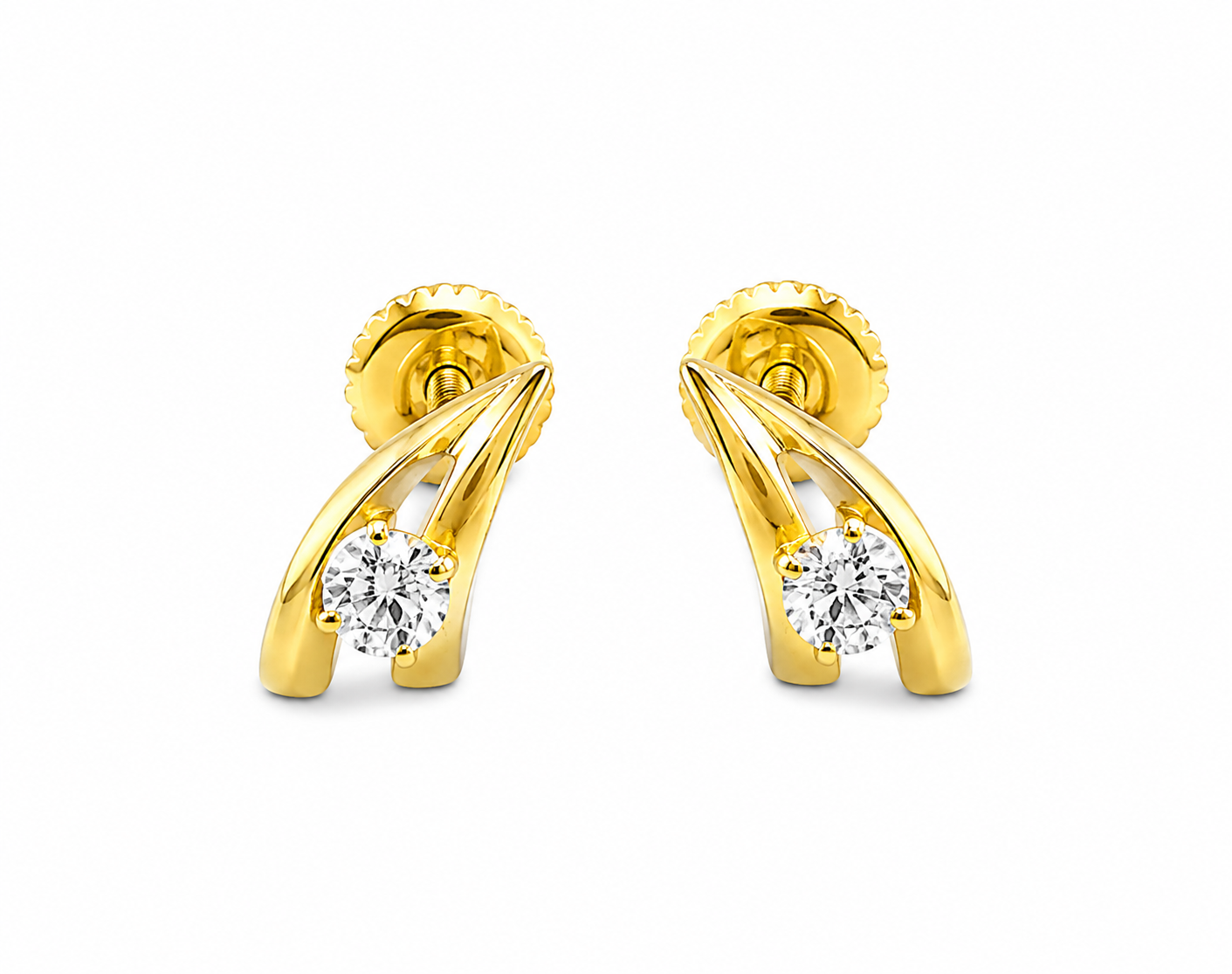 18KT Yellow Gold 0.20 CTW Flower Style Diamond Earrings [K17H50]