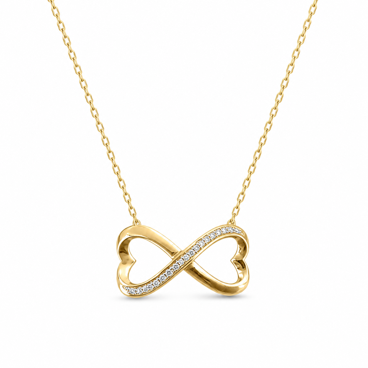 10KT Yellow Gold 0.06 CTW Infinity Heart Diamond Necklace [K4H60]