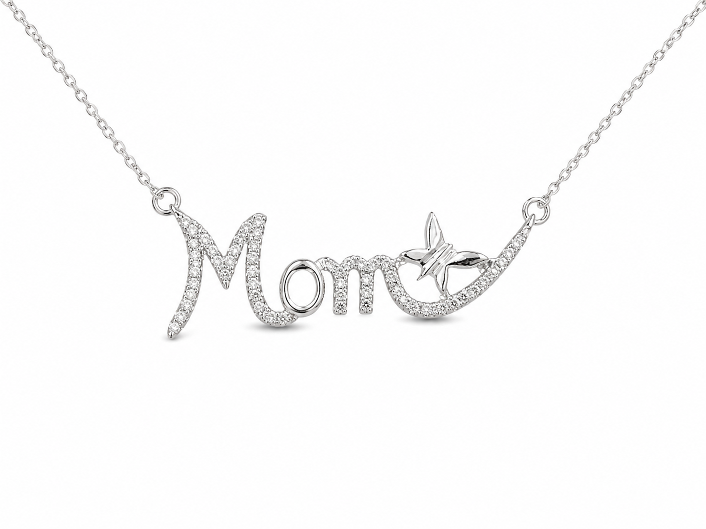 10KT White Gold 0.13 CTW ''MOM'' Butterfly Diamond Pendant [K6H]