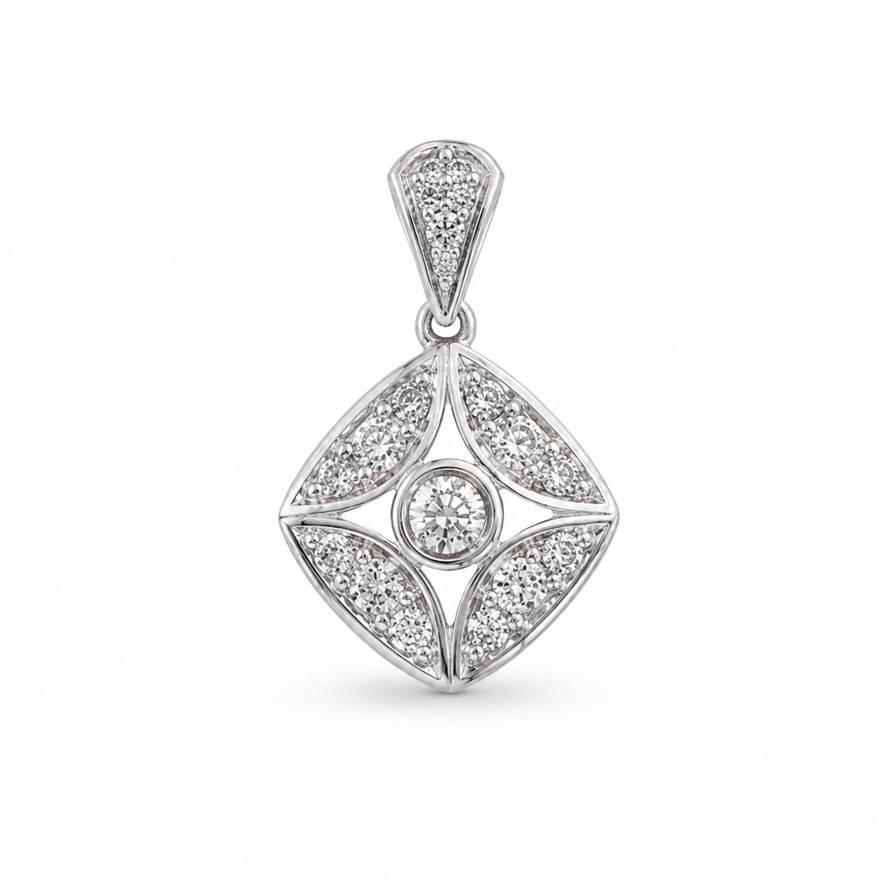 14KT White Gold 0.25 CTW Square Diamond Pendant [K9H]