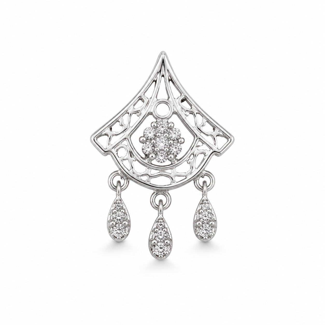 10KT White Gold 0.25 CTW Chandelier Flower Diamond Pendant [K1T]